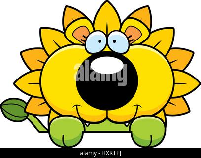 A cartoon illustration of a dandelion lion peeking over an object. Stock Vector