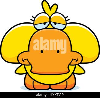 A cartoon illustration of a little duckling with a sad expression. Stock Vector