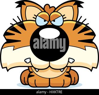 A cartoon lynx cub with an angry expression. Stock Vector