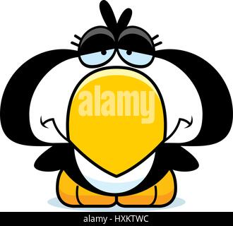 A cartoon illustration of a little penguin with a sad expression. Stock Vector