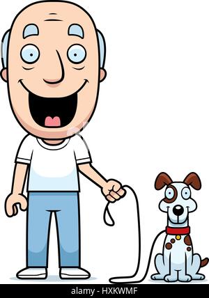 A happy cartoon man walking the dog. Stock Vector