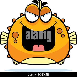 A cartoon illustration of an evil looking blowfish. Stock Vector