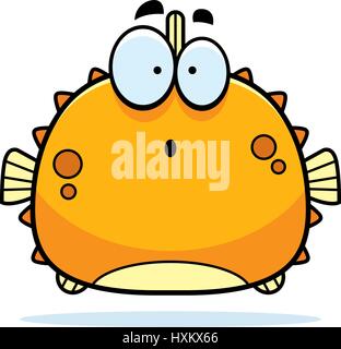 A cartoon illustration of a blowfish looking surprised. Stock Vector