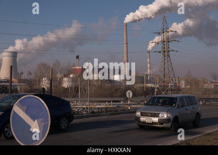 Coal-fired power plants cause extreme pollution in the capital city of Ulan Bator, Mongolia. Stock Photo