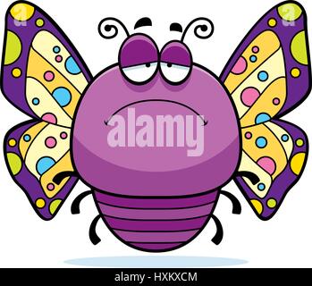 A cartoon illustration of a butterfly looking sad. Stock Vector