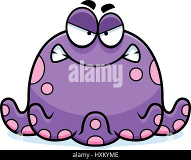 A cartoon illustration of a octopus looking angry. Stock Vector