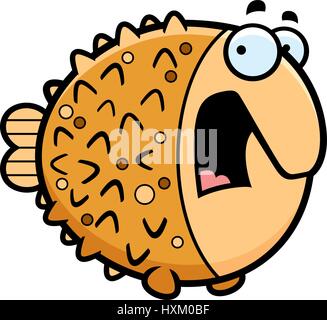 A cartoon illustration of a pufferfish looking scared. Stock Vector