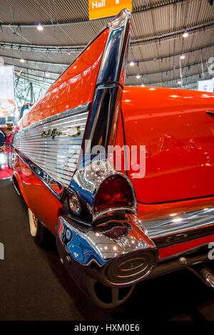 STUTTGART, GERMANY - MARCH 02, 2017: Fragment of the full-size car Chevrolet Bel Air, 1957. Europe's greatest classic car exhibition 'RETRO CLASSICS' Stock Photo