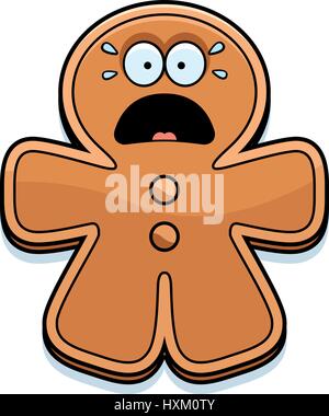 A cartoon illustration of a gingerbread man looking scared. Stock Vector