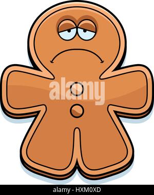 A cartoon illustration of a gingerbread man looking sad. Stock Vector