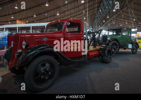 STUTTGART, GERMANY - MARCH 02, 2017: Automobile tow truck based on the Ford Model BB, 1935. Europe's greatest classic car exhibition 'RETRO CLASSICS' Stock Photo