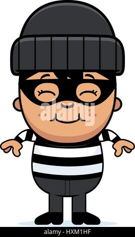 A cartoon illustration of a little burglar smiling. Stock Vector