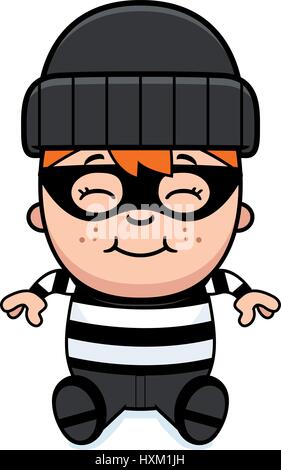 A cartoon illustration of a little burglar sitting. Stock Vector