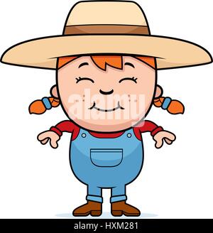 A cartoon illustration of a girl farmer standing and smiling Stock ...