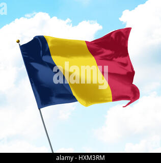 Flag of Chad Raised Up in The Sky Stock Photo