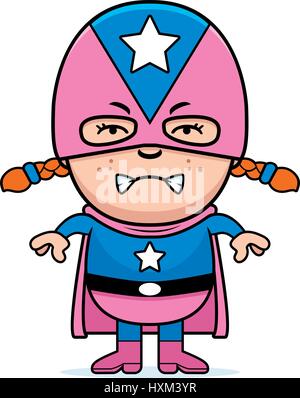 A cartoon illustration of a girl superhero looking angry. Stock Vector