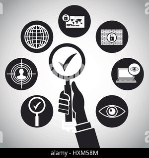hand search technology protection concept Stock Vector