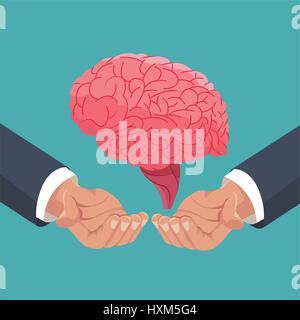 hand holding human brain organ Stock Vector