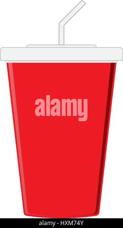 Red paper cup template for soda or cold beverage with drinking straw, isolated on white background. Stock Vector