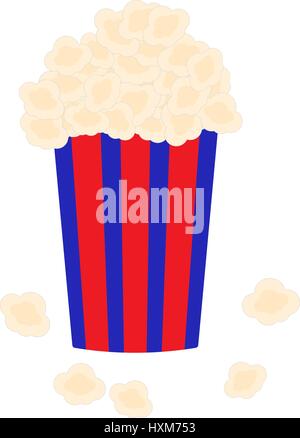 Red and white popcorn bucket. Vector illustration on white background. Stock Vector