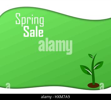 Spring sale vector banner design in green background with leaves drawings for seasonal marketing promotion. Stock Vector