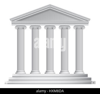 An illustration of an ancient Greek or Roman temple with columns or pillars Stock Photo