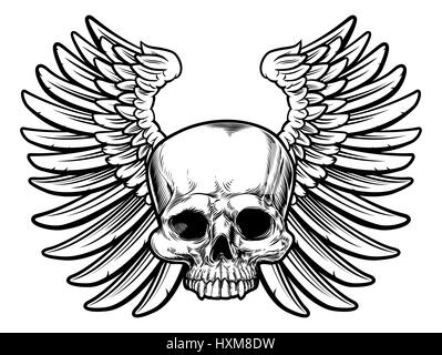 Winged skull in a vintage retro woodcut etched or engraved style Stock Photo