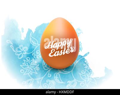 Easter egg with watercolor and pattern, isolated on white. Poster or brochure template. Vector illustration Stock Vector