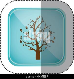 sticker color square frame and blue background with fall tree Stock Vector