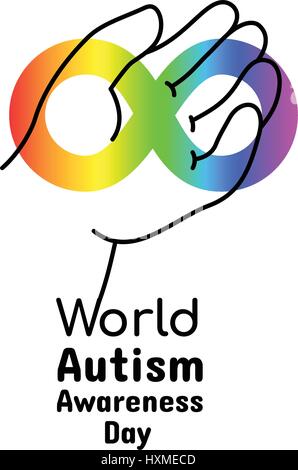 World Autism Awareness Day, April 2, 2017. Rainbow color of infinity symbolises diversity of autism spectrum. Stock Vector