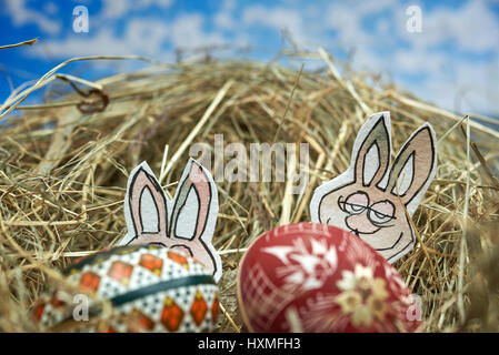 Easter Eggs and Easter Rabbits Stock Photo
