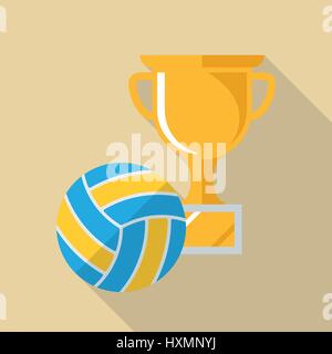beach volleyball ball and gold cup flat design long shadow icon Stock Vector