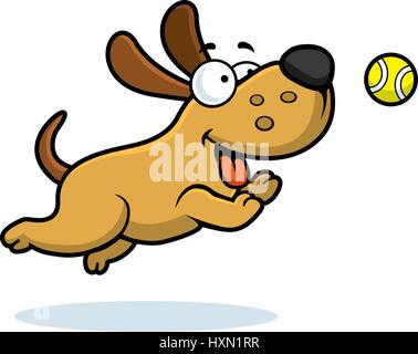 A cartoon illustration of a dog chasing a ball. Stock Vector