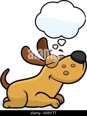 A cartoon illustration of a dog sleeping and dreaming. Stock Vector