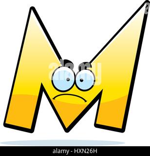 A cartoon illustration of a letter M with an angry expression. Stock Vector