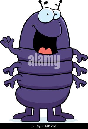 A cartoon illustration of a centipede smiling and waving. Stock Vector