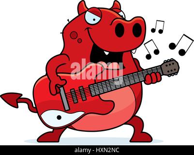 A cartoon illustration of a devil playing an electric guitar. Stock Vector