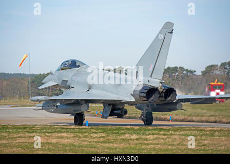 UK's RAF Eurofighter Typhoon FRG4 jets on 'Joint Warrior exercise 2017 at RAF Lossioeouth, Morayshire. Scotland. Stock Photo