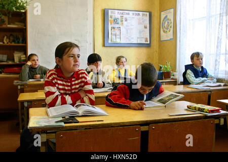 Tver, Russia - May 2, 2006: Classroom with pupils in Russian ungraded rural school. School class with schoolchildren in small country school Stock Photo