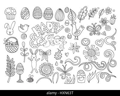 Easter hand drawn vector symbols and objects Stock Vector