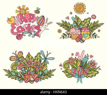 Easter hand drawn vector symbols and objects Stock Vector