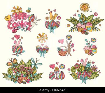 Easter hand drawn vector symbols and objects Stock Vector