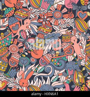 Cartoon vector hand drawn Doodle Happy Easter illustration. Seamless pattern. Stock Vector