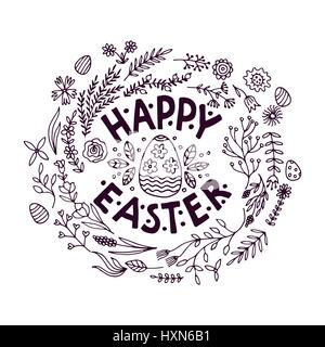 Hand-drawn floral frames. Easter. Stock Vector