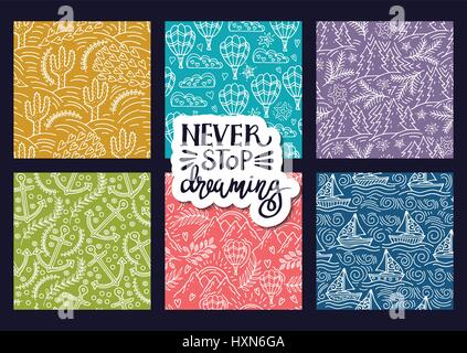 seamless pattern with cactus, palm trees, ship anchor Stock Vector