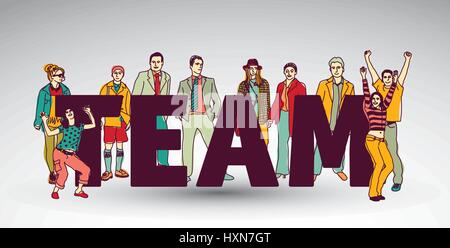 Team group business people and sign. Stock Vector