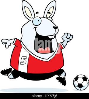 A cartoon illustration of a rabbit playing soccer. Stock Vector