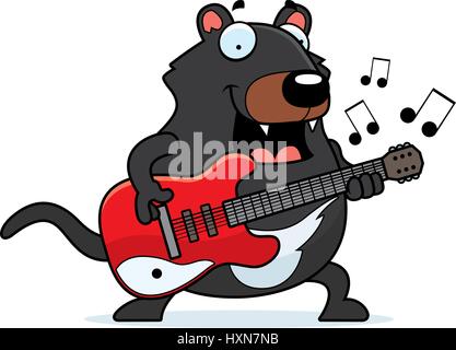 A cartoon illustration of a Tasmanian devil playing an electric guitar. Stock Vector