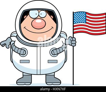 A cartoon illustration of a astronaut with an American flag. Stock Vector