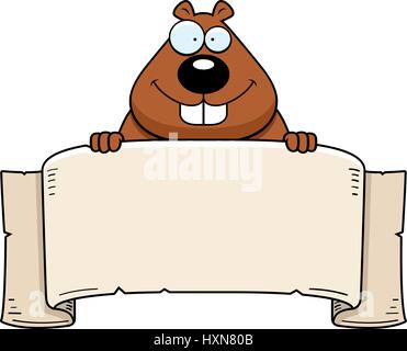 A cartoon illustration of a beaver with a banner. Stock Vector